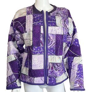 Hanes Quilted Jacket Womens M Purple Multicolor Patchwork Handmade